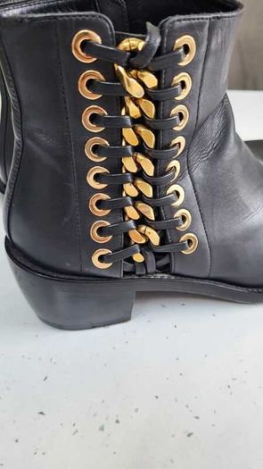 ALEXANDER McQueen Ladies black pointed gold braided chain ankle boots Sz 41 - Fit 8 - 8.5UK - Rrp 943 (New)