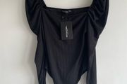 Prettylittlething black ribbed bodysuit size UK 12