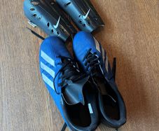 Adidas football shoes and shin guards size 45.5, 10.5