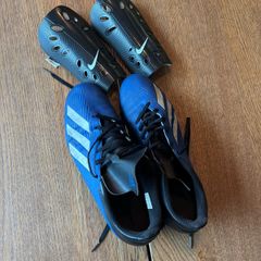 Adidas football shoes and shin guards size 45.5, 10.5
