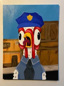 Police Chicken Original Acrylic Painting
