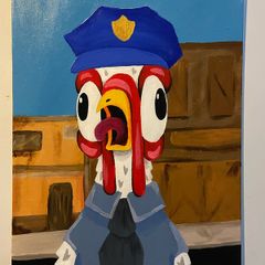 Police Chicken Original Acrylic Painting