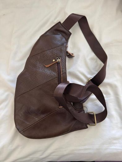 Brown leather sling bag