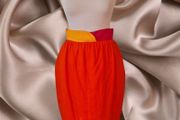 Vintage 1990s Irish designer Paul Costelloe pink orange linen tulip skirt Made in Ireland S 8 10
