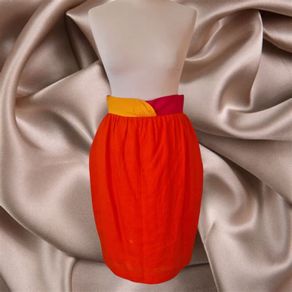 Vintage 1990s Irish designer Paul Costelloe pink orange linen tulip skirt Made in Ireland S 8 10