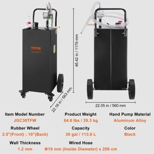 30 Gallon Fuel Caddy, Gas Storage Tank & 4 Wheels, with Manuel Transfer Pump, Gasoline Diesel Fuel Container for Cars, Lawn Mowers, ATVs, Boats,