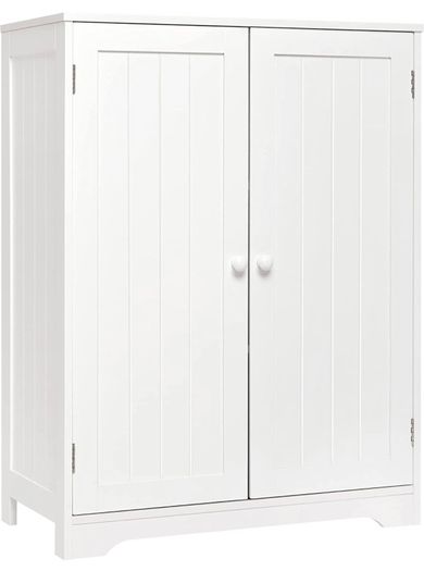 Bathroom Storage Cabinet Sideboard White 60x30x80 cm Free Standing MDF Painted 180 Degree Open 2 Doors 3 Shelves (FREE POSTAGE)