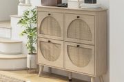 Shoe Cabinet 4 Folding Doors 20 Pairs Adjustable Shelf Bohemian Style Solid Wood Legs 105 x 24 x 97.5 cm Natural