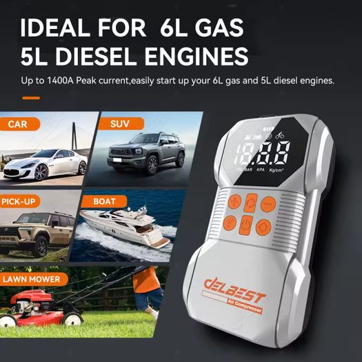Car Jump Starter with Air Compressor Smart Intelligent Starters Peak Current 1400A