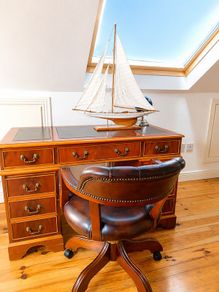 Antique Vintage Executive Pedestal Desk Leather Inset Top  Beautiful Wood