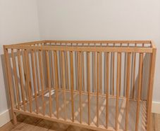 Oak Wooden Baby Cot and mattress