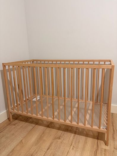 Oak Wooden Baby Cot and mattress