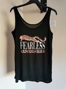 BNWT Lovely Black Vest Top with Rose Gold Print size 16