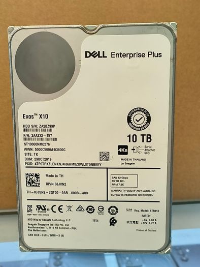 Dell Exos X10 10tb 3.5" Sas Hdd 7200 Rpm St10000nm0276 (tested Health 100%) P/n: 2aa232-157
