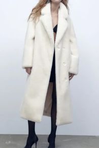 Zara Off White Mink Long Faux Fur Coat