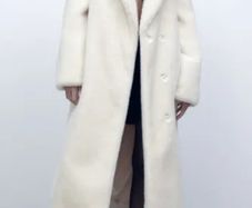 Zara Off White Mink Long Faux Fur Coat