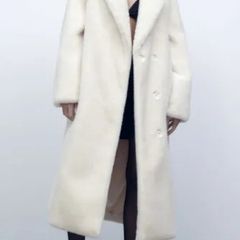 Zara Off White Mink Long Faux Fur Coat