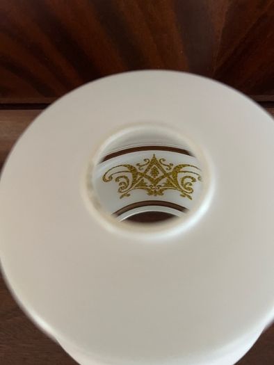 Glass Ceiling light Shade Vintage. Milky Finish With Gold Tones And Gold Frost Detail & Gold  Trim. Is really Beautiful Hung