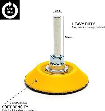 Glass Polish 12001 | Hook and Loop Backing Pad, Spindle Pad for Drill | Thread M6 with Universal Drill attachment | 50mm