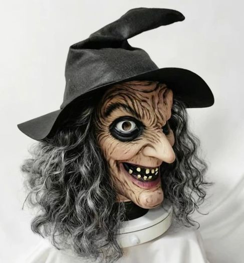 Terrifying Halloween Witch latex old woman mask with hair.