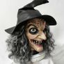 Terrifying Halloween Witch latex old woman mask with hair. Image 2