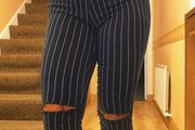 Navy Striped Ripped Jeans, size 8
