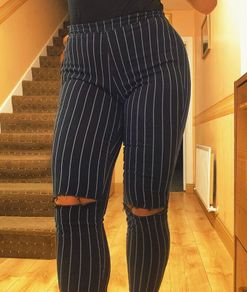 Navy Striped Ripped Jeans, size 8