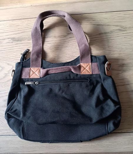 Canvas Black-and-Brown Crossbody Bag