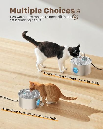 Cat Water Fountain for Drinking: Stainless Steel Cat Fountain - 2.2L Water Fountain Cat Bowl - Pet Water Fountain - Cat Drinking Fountain - Visible Water Level Cat Water Dispensers