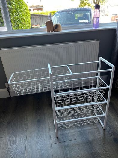 White wire basket storage