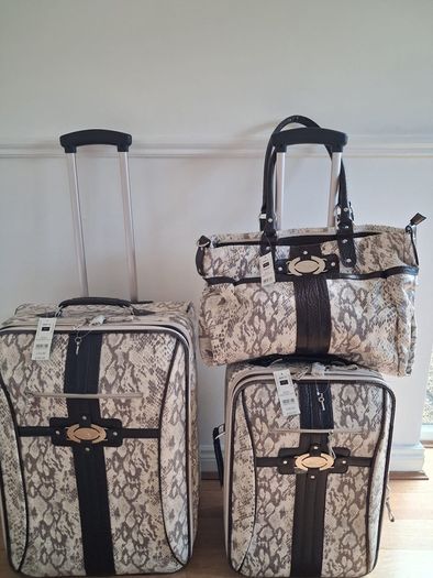 Brown 3 Piece Snake Skin Luggage Set