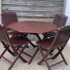 Wooden Garden Table & 4 Folding Chairs Set
