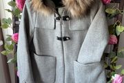 jacket Zara grey wool hooded jacket with fur medium