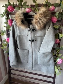 jacket Zara grey wool hooded jacket with fur medium
