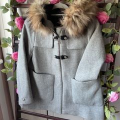 jacket Zara grey wool hooded jacket with fur medium