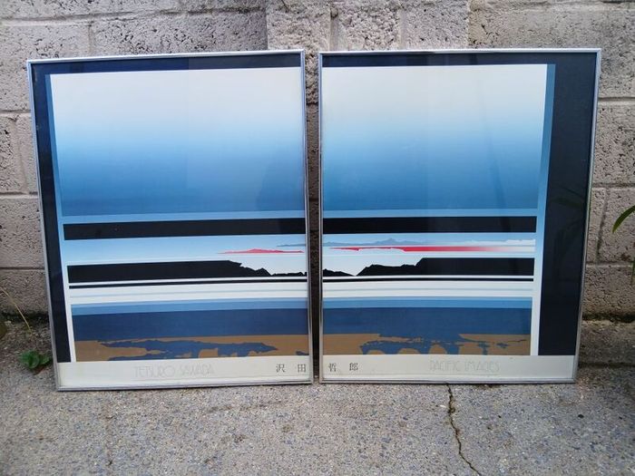 Pacific Images by the celebrated contemporary Japanese artist Tetsuro Sawada 1933 to1998 Retro surf vibe