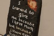 Hand written slate, The slate over 100 years old, reclaimed from the roof of an old building with original nail holes