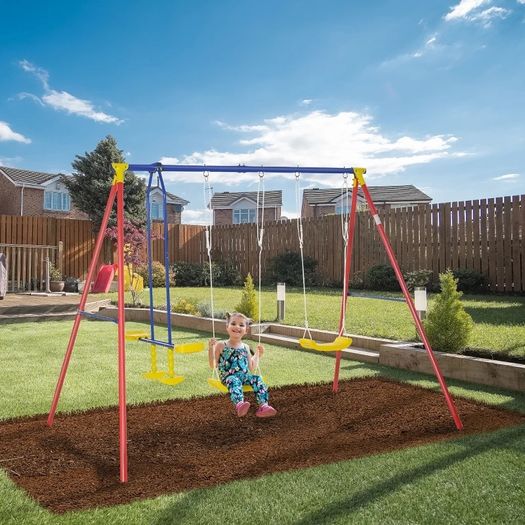 Metal Swing Set with 2 Seats Glider A-Frame Stand Adjustable Hanging Rope for Backyard (FREE SHIPPING)