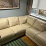Cream leather corner sofa with right facing chaise Image 3