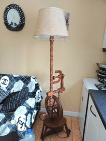 Vintage Mahogany Spinning Wheel Floor Lamp