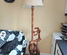 Vintage Mahogany Spinning Wheel Floor Lamp