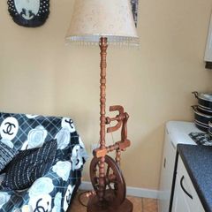 Vintage Mahogany Spinning Wheel Floor Lamp
