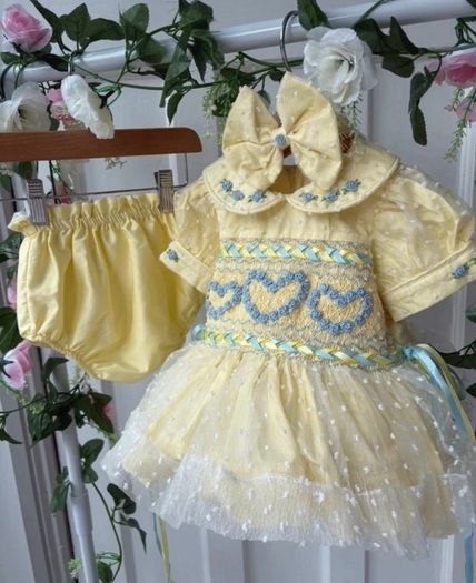 girls hand smock dress kick pants bows and socks