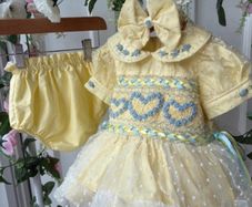 girls hand smock dress kick pants bows and socks