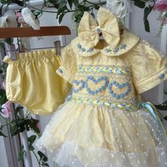 girls hand smock dress kick pants bows and socks