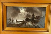 Antique Moonlit River Scene  Edwardian Print in Deep Gilt Frame
