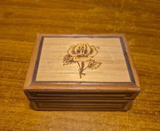 Bamboo & Wicker Small Trinket Box with Burned in Floral Design