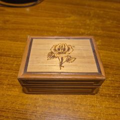 Bamboo & Wicker Small Trinket Box with Burned in Floral Design