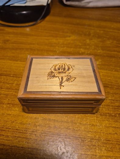 Bamboo & Wicker Small Trinket Box with Burned in Floral Design