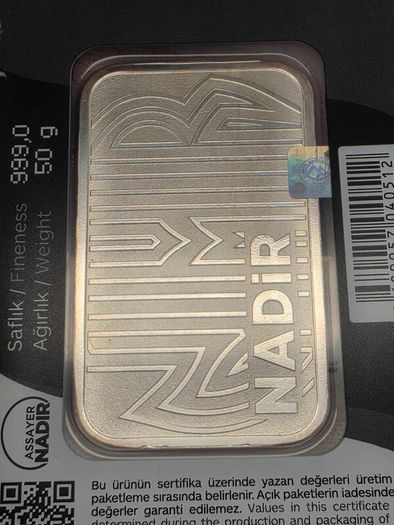 NMR Nadir Metal Rafineri 50 Grams .999 Fine Silver Bar Sealed